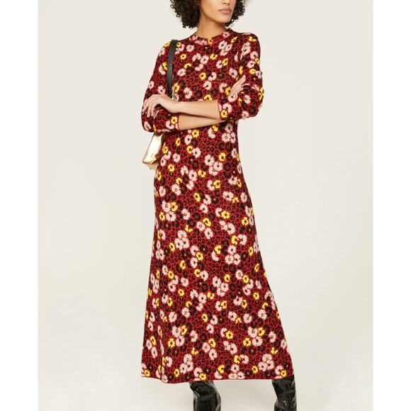 The Kooples Red Floral Knit Maxi Dress SMALL Sweater Whimsical Designer $385 - Picture 1 of 10